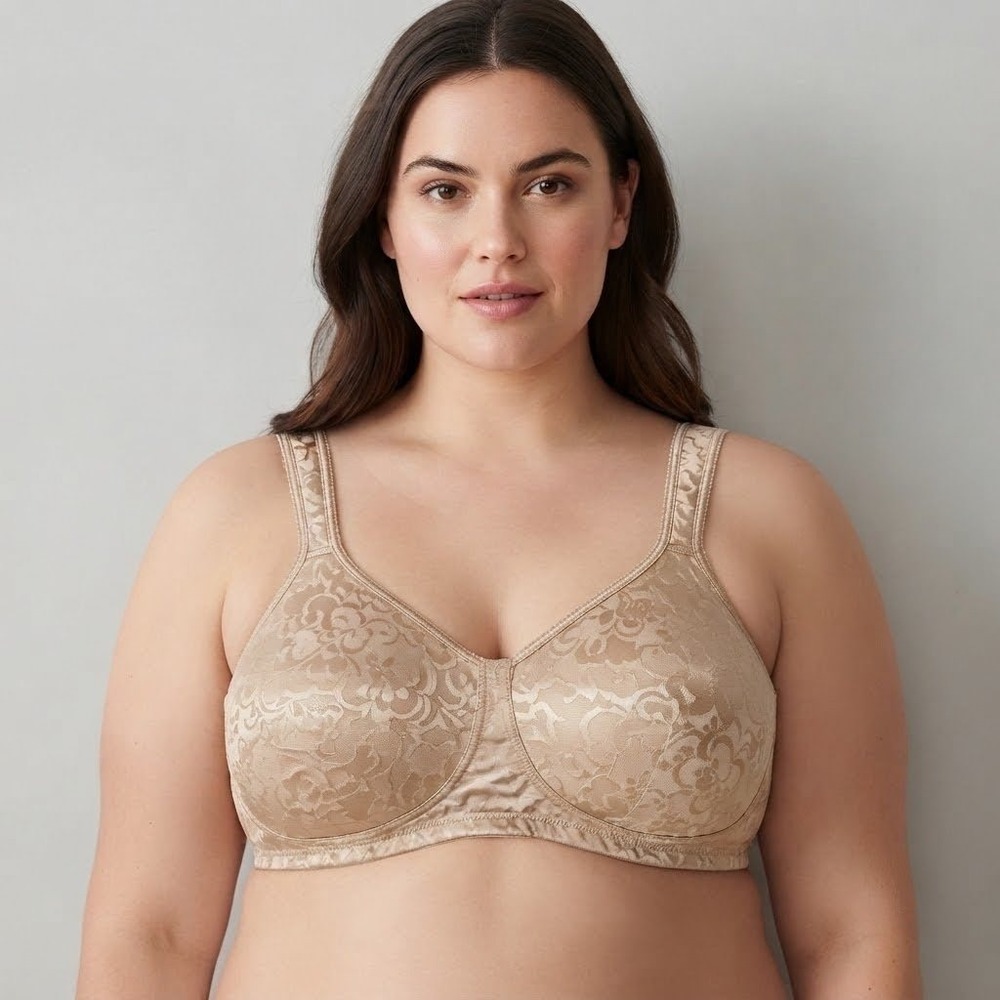 Playtex 4745 18 Hour Bra 44DD Beige Floral Wirefree Full Coverage Wide‎ Strap